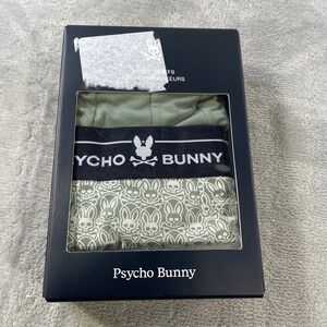 Psycho Bunny Boxer Briefs 2 Pack Men Medium Sage Green Skull Print Modal Stretch